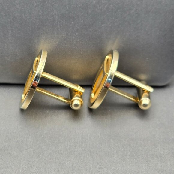 VTG Shields Gold Tone Monogram T Cufflinks & Tie Clip Set 1.5" & .75" Textured - Picture 3 of 9